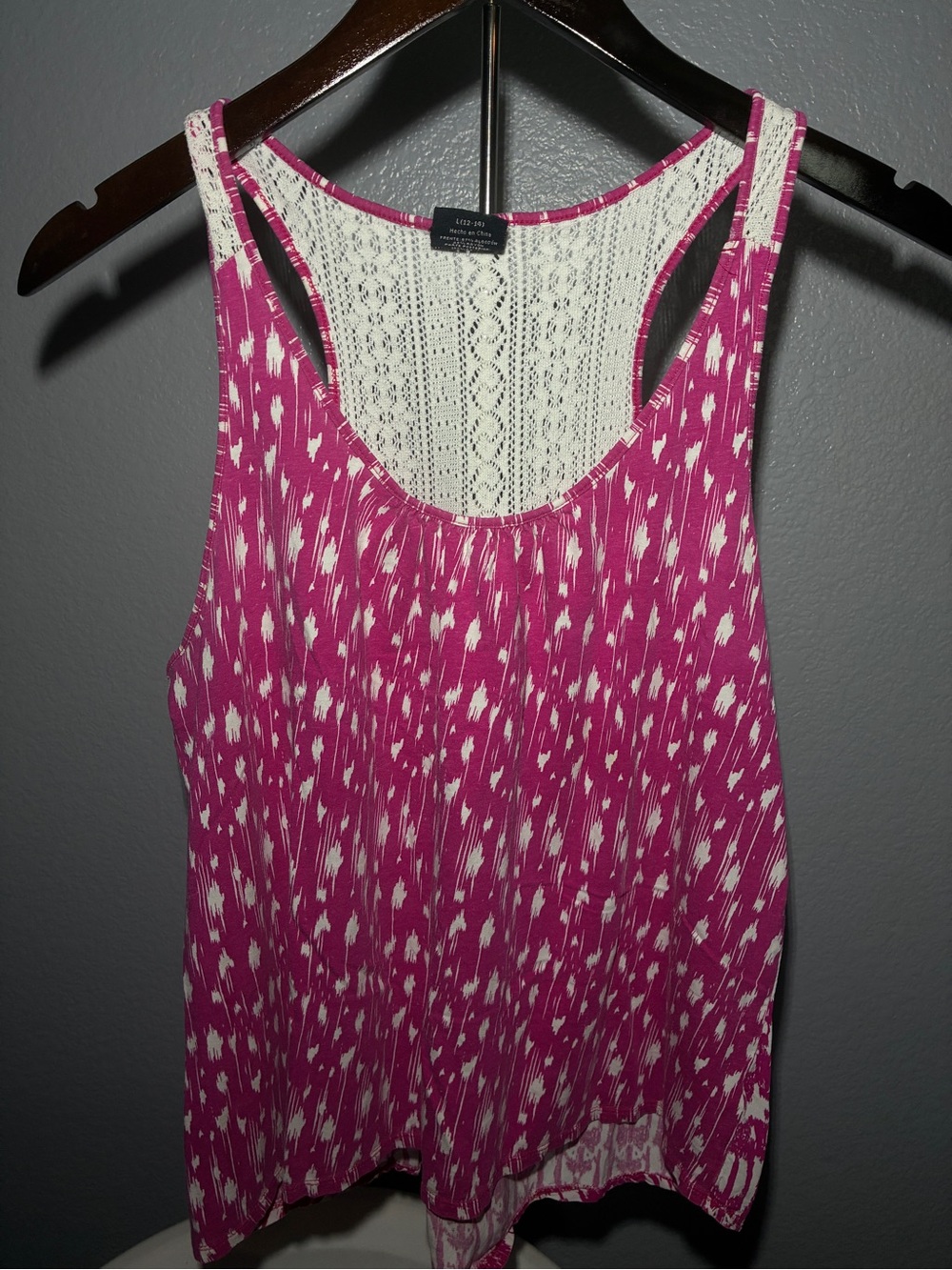 Lace Back Pink Printed Tank Top